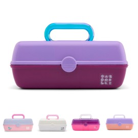 Caboodles Pretty in Petite Makeup Box, Two-Tone Lavender on Violet, Hard Plastic Organizer Box, 2 Swivel Trays, Fashion Mirror, Secure Latch for Safe Travel