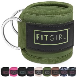 FITGIRL - Ankle Strap (Single) for Cable Machines and Resistance Bands, Work Out Cuff Attachment for Home & Gym, Glute Workouts - Kickbacks, Leg Extensions, Hip Abductors, Women Only (Olive Green)