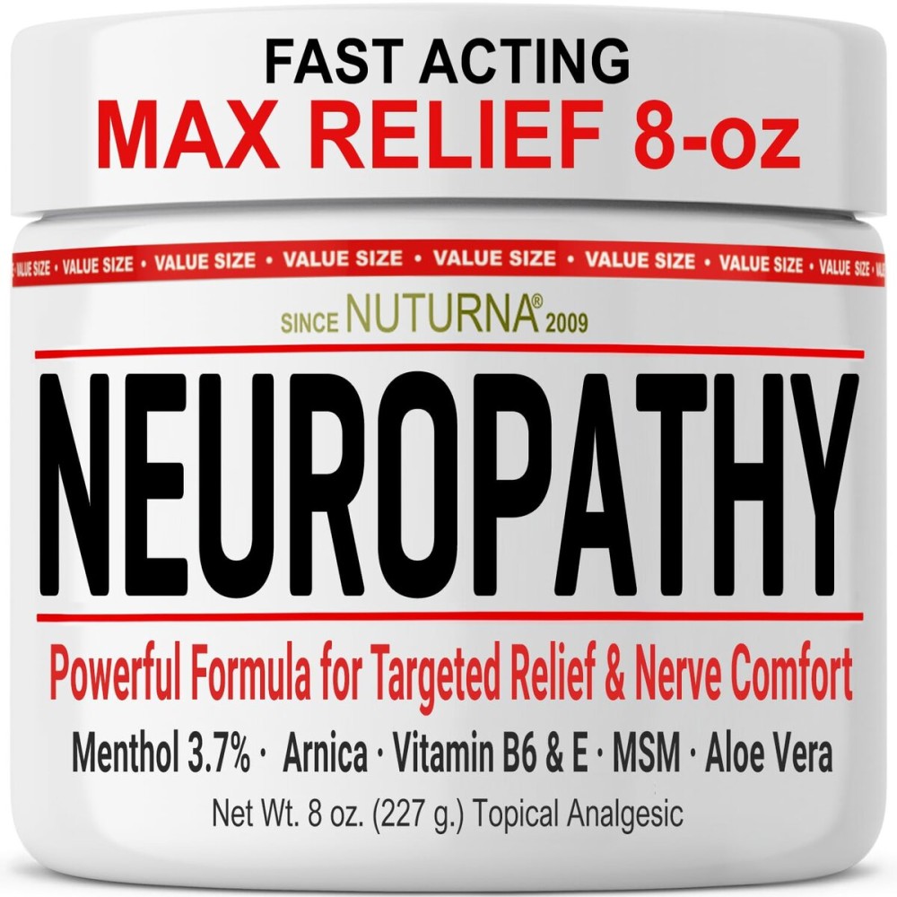 Neuropathy Relief Cream - Fast Acting Max Relief for Feet Hands Legs Toes - Ultra Strength Menthol, Arnica, Aloe Vera, MSM, Natural Soothing Nerve Relief - Extra Large 8 oz