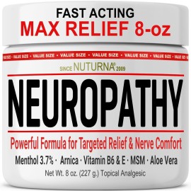 Neuropathy Relief Cream - Fast Acting Max Relief for Feet Hands Legs Toes - Ultra Strength Menthol, Arnica, Aloe Vera, MSM, Natural Soothing Nerve Relief - Extra Large 8 oz