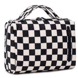 Bluboon Makeup Bag Zipper Pouch Travel Portable Cosmetic Bag Organizer for Women and Girls(Corduroy Checkered)