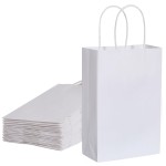 SUNCOLOR Small White Paper Gift Bags, 24 Pack, 7.9 x 5.12 x 3.15 Inches, with Handles for Party Favors, Retail, Wedding, Birthday Treats