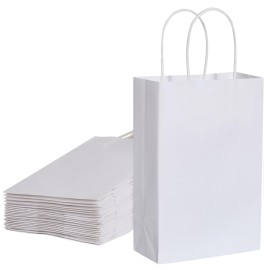 SUNCOLOR Small White Paper Gift Bags, 24 Pack, 7.9 x 5.12 x 3.15 Inches, with Handles for Party Favors, Retail, Wedding, Birthday Treats