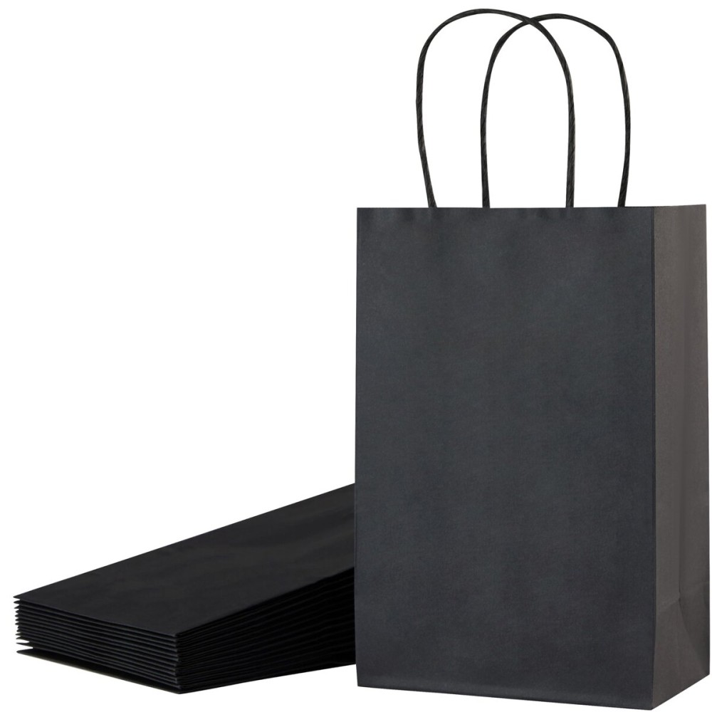 SUNCOLOR 24-Pack Black Gift Bags with Handles - 8 Goodie Bags for Party Favor Bag, Halloween, Weddings & Special Events (Black)