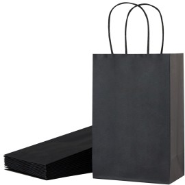 SUNCOLOR 24-Pack Black Gift Bags with Handles - 8 Goodie Bags for Party Favor Bag, Halloween, Weddings & Special Events (Black)