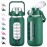 kytffu 42oz Glass Water Bottles with Straw, Motivational Glass Bottle with Silicone Sleeve and Time Marker, Leakproof Large Glass Water Jug for Gym Home Office, Ink green