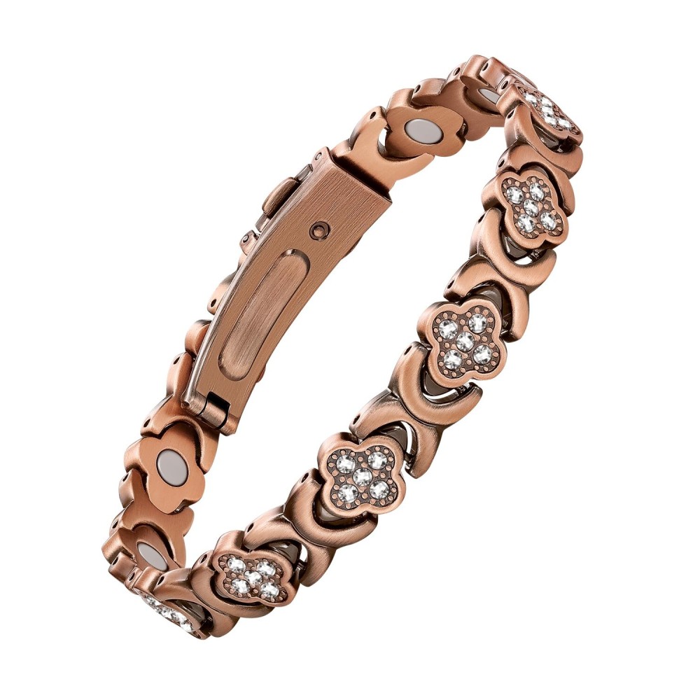 Feraco Pure Copper Bracelets for Women, Ultra Strength Magnetic Bracelet with 3800 Gauss Magnets & Sparkling Zirconia, Adjustable, Infinite Clover Jewelry