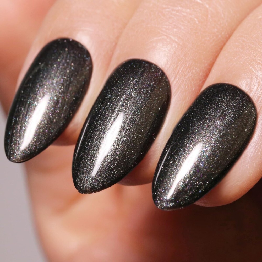 Imtiti Pearl Gel Nail Polish,0.5 Fl Oz Black Glitter Drawing Gel Polish Shell Thread Shimmer Mermaid Nail Gel Polish Soak Off UV LED for Home DIY Nail Art Manicure Salon