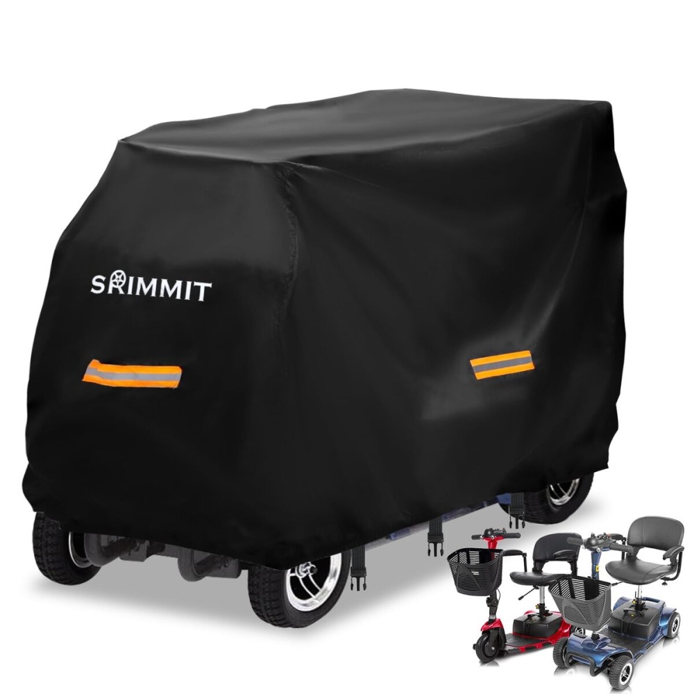 Mobility Scooter Cover,SRIMMIT Heavy Duty 420D Oxford Fabric Electric Scooter Cover, Waterproof,Anti-UV,Durable with Waterproof Strip,Reflective Strips,3 Buckles and Storage Bag 3XL77 x 29 x 47