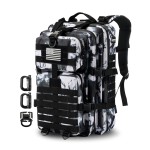 Hannibal Tactical MOLLE Assault Backpack, Tactical Backpack Military Army Camping Rucksack, 3-Day Pack Trip w/USA Flag Patch, D-Rings, Black White camo