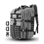 Hannibal Tactical MOLLE Assault Backpack, Tactical Backpack Military Army Camping Rucksack, 3-Day Pack Trip w/USA Flag Patch, D-Rings Grey and Black