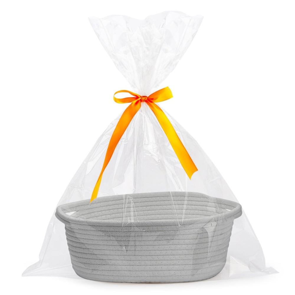 Pro Goleem Small Woven Basket with Gift Bags and Ribbons Durable Baskets for Gifts Empty Small Rope Basket for Storage 12X 8 X 5 Baby Toy Basket with Handles, Gray