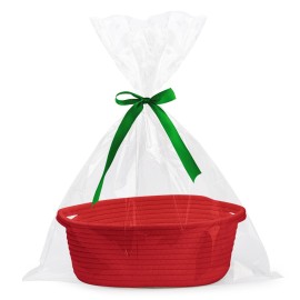 Pro Goleem Small Woven Basket with Gift Bags and Ribbons Durable Baskets for Gifts Empty Small Rope Basket for Storage 12X 8 X 5 Baby Toy Basket with Handles, Red