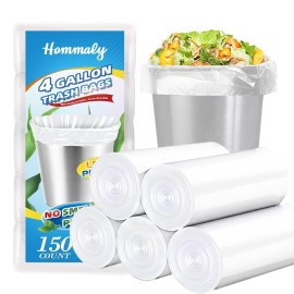 Hommaly 4 Gallon 150pcs Small Clear Trash Bags Strong Clear Garbage Bags, Bathroom Trash Can Bin Liners, Plastic Bags for Office, Waste Basket Liner, Fit 12-15 Liter, 3,3.5,4,4.5 Gal(4G150-Clear)