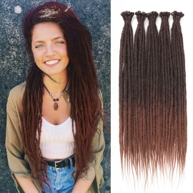 Leeven Synthetic Dreadlock Extensions 24 Inch 20 Strands Ombre Brown Thin Single Ended Dreads Extensions Handmade SE Hippie Dreads Reggae Style Loc Extensions Crochet Hair for Women Men