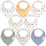 8-Pack Organic Baby Bandana Bibs for Boys, Girls - Super Absorbent Triangle Baby Bibs for Drooling and Teething Infant, Dog Bandanas, 100% Cotton Extra Soft, Newborn, Infant 0-36 Months (Pets & Paws)