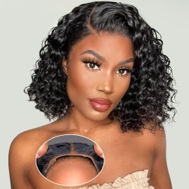 Eyefanniy Glueless Wigs Human Hair pre plucked Pre Cut Short Curly Bob Lace Front Wigs for Black Women 4x4 Lace Closure Glueless Wig with Elastic Band for Beginners 10 Inch
