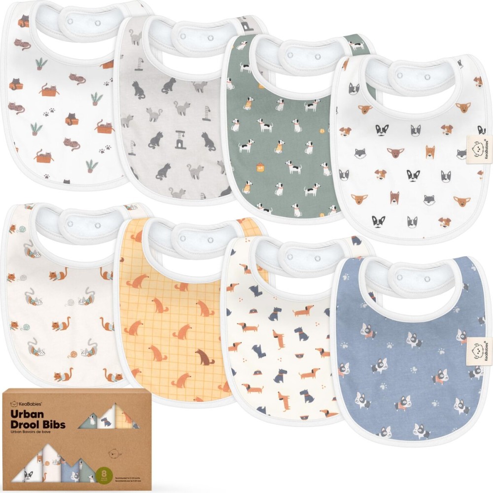 8-Pack Organic Baby Bibs for Boys, Girls - Soft Cotton Drooling and Teething Bibs for Baby Girl & Boy, Extra Absorbent, Easy To Clean & Put On for Toddler, Newborn, Infant 0-24 Months (Pets & Paws)