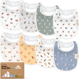 8-Pack Organic Baby Bibs for Boys, Girls - Soft Cotton Drooling and Teething Bibs for Baby Girl & Boy, Extra Absorbent, Easy To Clean & Put On for Toddler, Newborn, Infant 0-24 Months (Pets & Paws)