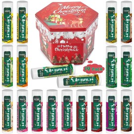 Yopela 19 Pack Christmas Natural Lip Balm Bulk with Vitamin E and Coconut Oil Lip Care Set - Moisturizing, Soothing, and Repairing Dry and Chapped Lips - 19 Flavors - Non-GMO