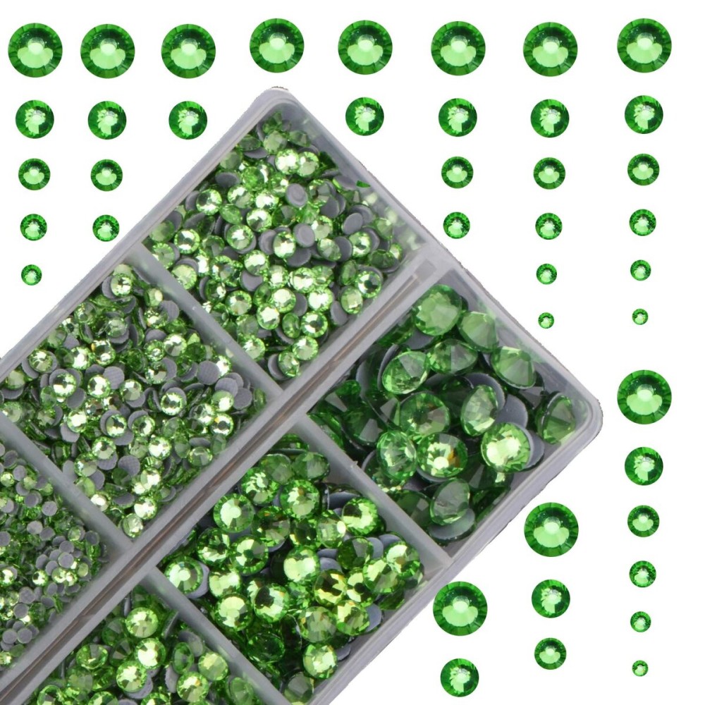 10000Pcs 2-Boxes Mixed Size Hot Fix Round Crystals Gems Glass Stones Hotfix Flat Back Rhinestones with Tweezers and Picking Pencil (Peridot)