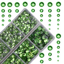 10000Pcs 2-Boxes Mixed Size Hot Fix Round Crystals Gems Glass Stones Hotfix Flat Back Rhinestones with Tweezers and Picking Pencil (Peridot)