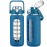 kytffu 56oz Glass Water Bottles with Straw, Motivational Glass Bottle with Silicone Sleeve and Time Marker, Leakproof Large Glass Water Jug for Gym Home Office,Iron Blue