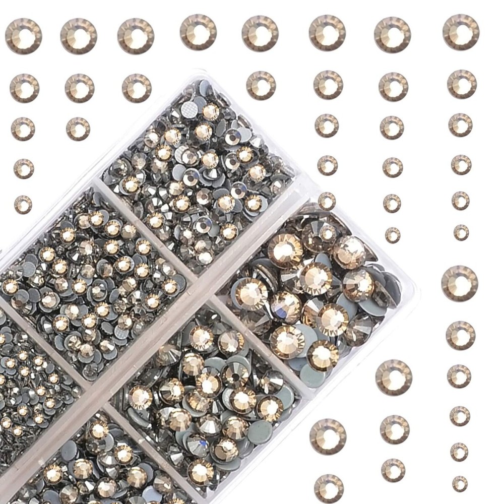 10000Pcs 2-Boxes Mixed Size Hot Fix Round Crystals Gems Glass Stones Hotfix Flat Back Rhinestones with Tweezers and Picking Pencil (Black Diamond)