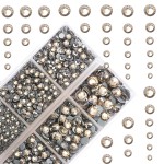 10000Pcs 2-Boxes Mixed Size Hot Fix Round Crystals Gems Glass Stones Hotfix Flat Back Rhinestones with Tweezers and Picking Pencil (Black Diamond)