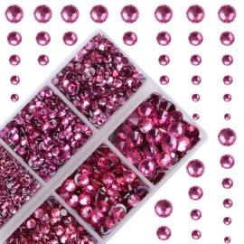 10000Pcs 2-Boxes Mixed Size Hot Fix Round Crystals Gems Glass Stones Hotfix Flat Back Rhinestones with Tweezers and Picking Pencil (Fuchsia)