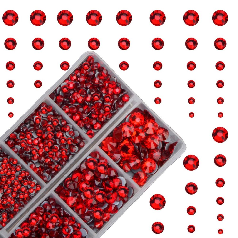 10000Pcs 2-Boxes Mixed Size Hot Fix Round Crystals Gems Glass Stones Hotfix Flat Back Rhinestones with Tweezers and Picking Pencil (Light Siam)