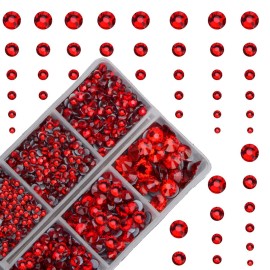 10000Pcs 2-Boxes Mixed Size Hot Fix Round Crystals Gems Glass Stones Hotfix Flat Back Rhinestones with Tweezers and Picking Pencil (Light Siam)