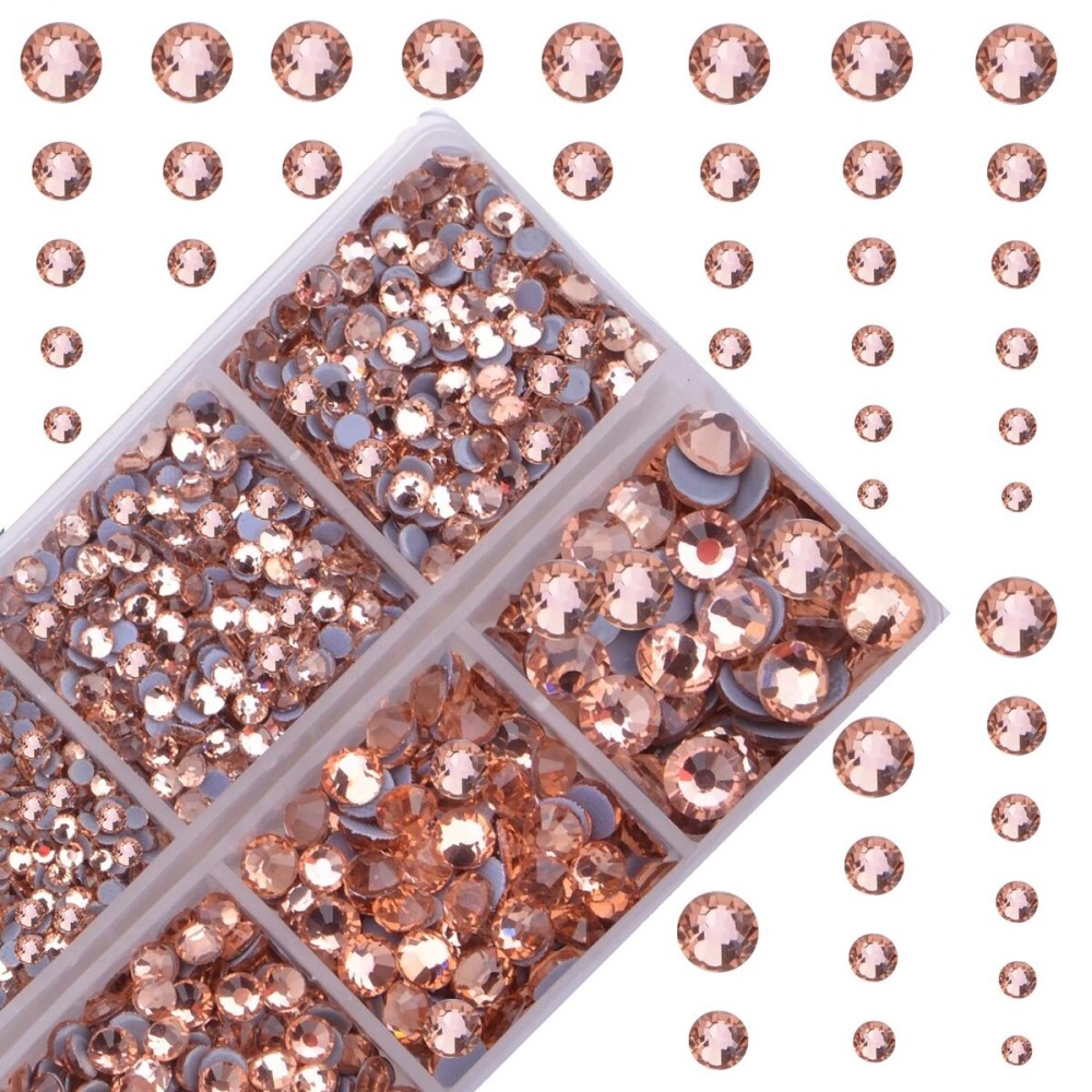 10000Pcs 2-Boxes Mixed Size Hot Fix Round Crystals Gems Glass Stones Hotfix Flat Back Rhinestones with Tweezers and Picking Pencil (Champagne)