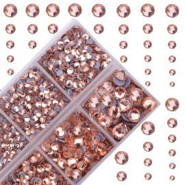 10000Pcs 2-Boxes Mixed Size Hot Fix Round Crystals Gems Glass Stones Hotfix Flat Back Rhinestones with Tweezers and Picking Pencil (Champagne)