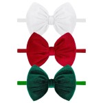 YanJie Hairband - Handmade Stretchy Nylon Hairbands with 3 Green-velvet Bows, Ideal for Baby Infants Toddlers Child, Unisex-B, 1 Count (Pack of 3)