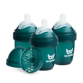 Herobility Double Anti-Colic Baby Bottles - 5 fl oz/140ml - 3-Pack - Dark Green