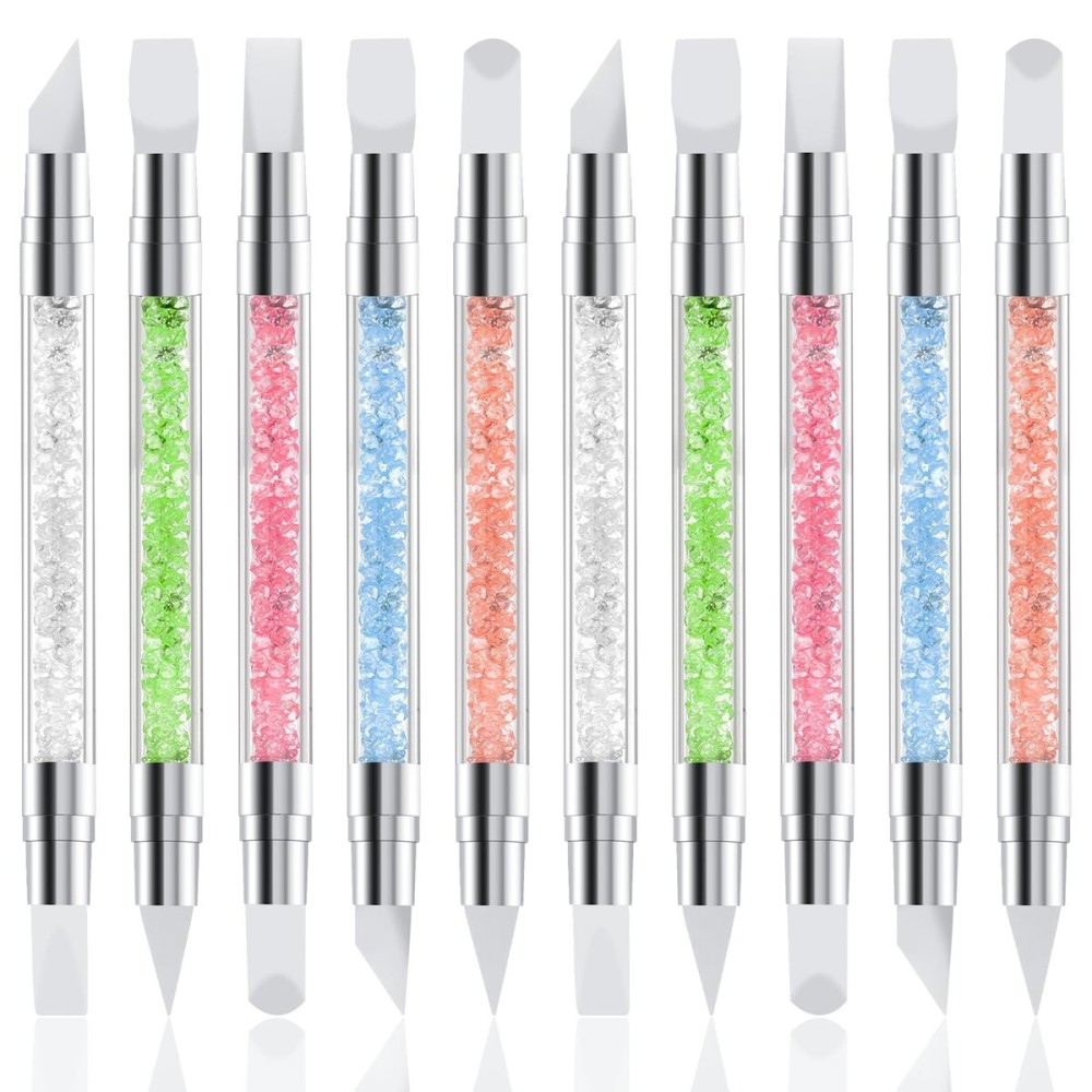 Sliverdew 10 Pcs Nail Art Sculpture Pen Dual Tipped Silicone Nail Tools Nail Art Acrylic Pen Silicone Brushes for Resin Nail Art Tools for Design Nail Foil Carving Drawing Effect Shaping Drawing