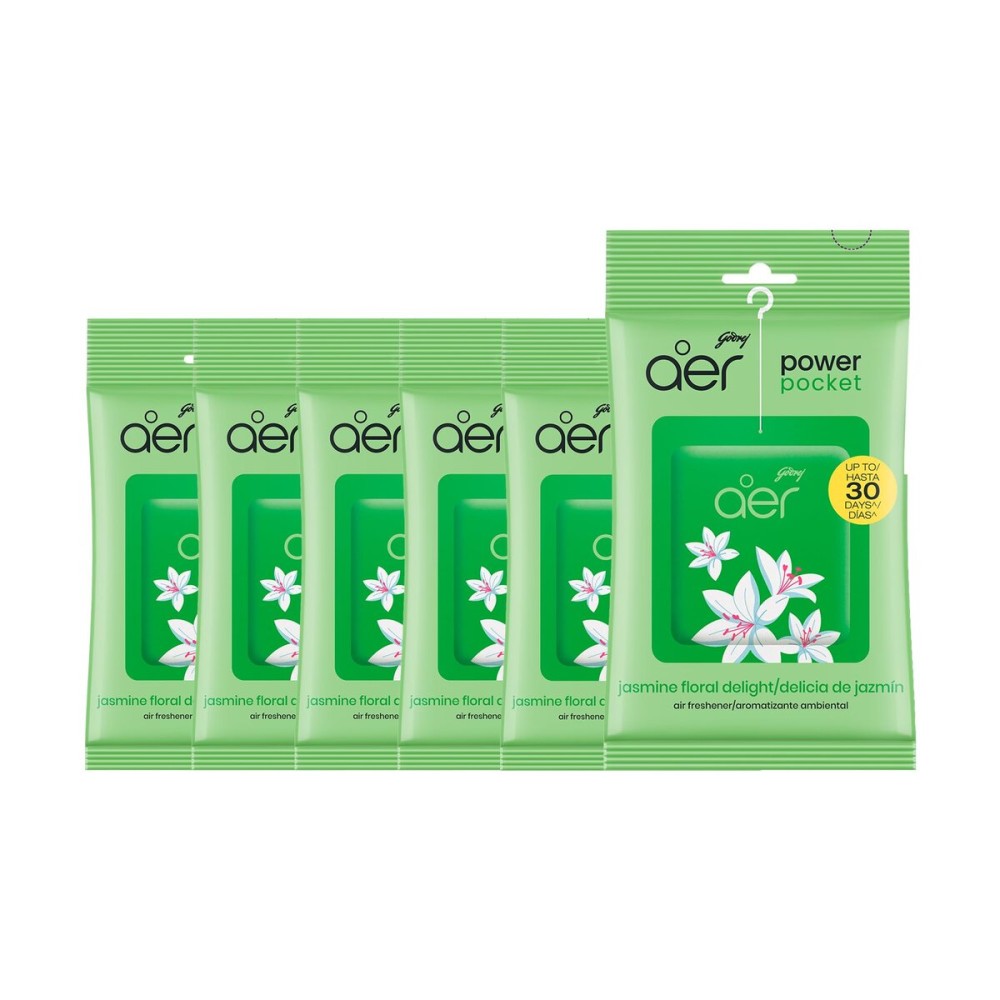Godrej Aer Power Pocket Lavender Bloom Bathroom Fragrance 10 g, 6-Pack, Green