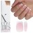 BTArtboxnails XCOATTIPS French Tip Nails - Short Press On Nails, 160 Pcs Pink Square Soft Gel Nail Tips Pre-applied Tip Primer & Base Coat, No Need File False Nails for Gift, 16 Sizes