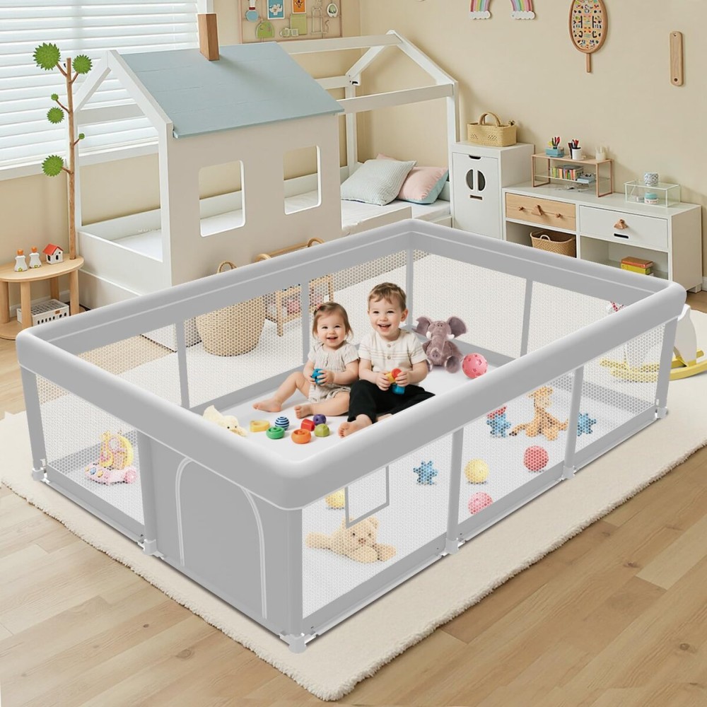 Baby Playpen 74x50 Inch, Playpen for Babies and Toddlers, Play Pen Indoor & Outdoor Active Center, Sturdy Safety Playard with Anti Slip Suction Cups, Skin-Friendly Fabric, Large Space Baby Fence