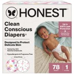 The Honest Company Clean Conscious Diapers for Delicate Skin Up to 100% Leakproof Hypoallergenic Fragrance-Free Baby Girl Prints Club Box Size 1 (8-14 lbs) 78 Count (Prints May