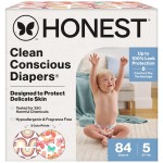 The Honest Company Clean Conscious Diapers for Sensitive Skin Up to 100% Leakproof Hypoallergenic Fragrance-Free Baby Girl Prints Super Club Box Size 5 (27 lbs) 84 Count (Prints