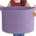 MEGASKET Purple Rope Storage Basket, 22 X 14 Large Woven Baskets, Jumbo Floor Bin for Throw Blankets Pillows, Baby Laundry Basket, Dirty Clothes Organizer, Big Storage Bin for Toys, Towels