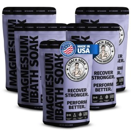 Coach Soak Recovery Bath Soak - Alternative to Epsom Salt Bath Soak - Fast-Absorbing Pure Magnesium Flakes with 21 Minerals, Bath Salts & Essential Oils - 15 lb (5 Pack) - Lavender