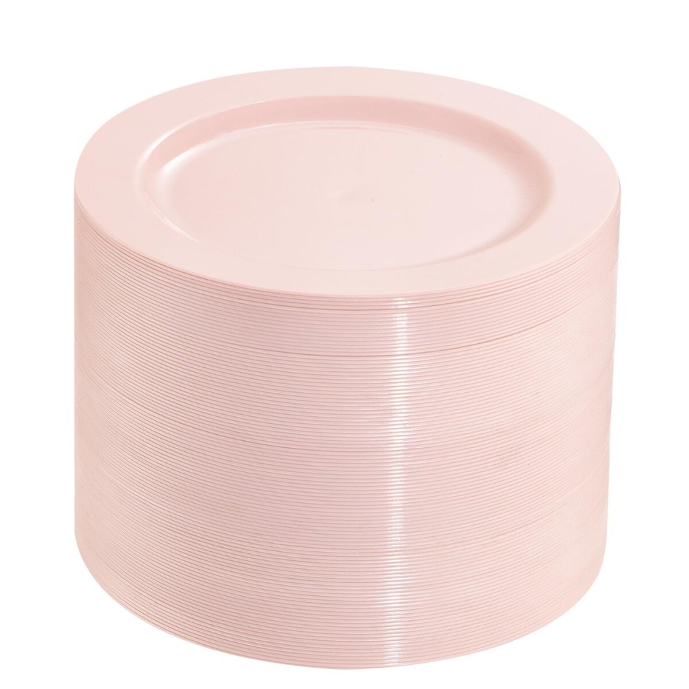 bUCLA 100Pieces Pink Plastic Dessert Plates - 6.25 inch Pink Disposable Dessert/Appetizer/Small Cake Plates for Wedding, Party & Mother\'s Day