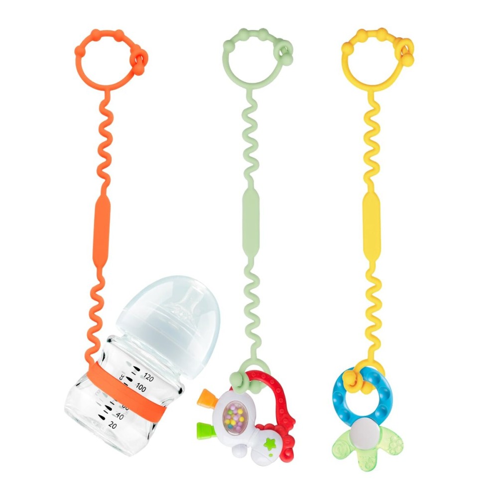 Toy Straps for Baby, Silicone Toy Straps for Stroller, Toy Safety Straps for Toy, Sippy Cup Straps, Adjustable Toy Holder for Stroller, High Chair - BPA Free (Orange,Yellow,Cyan)