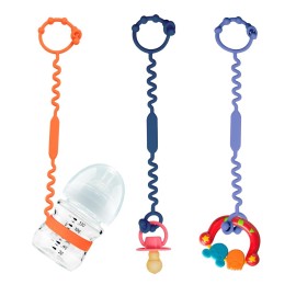 Toy Straps for Baby, Silicone Toy Straps for Stroller, Toy Safety Straps for Toy, Sippy Cup Straps, Adjustable Toy Holder for Stroller, High Chair - BPA Free (Orange,Blue,Green)