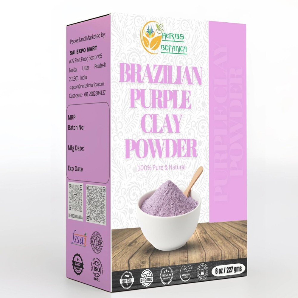 Herbs Botanica Brazilian Purple Clay Powder Detoxify Skin & Hair Natural Beauty & Skincare DIY Clay for Soap, Facial Cleansing Mask, Bath Bombs, Body Wash Making 8 oz