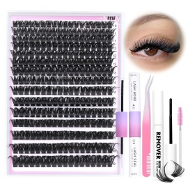 Yawamica Lash Clusters Kit Fluffier Eyelash Extension Kit 100D Thick Volume Individual Lashes 10-18mm 300pcs Eyelash Clusters with Bond and Seal and Lash Remover and Lash Applicator Kit DIY at Home
