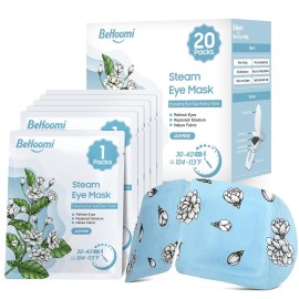 BeHoomi 20 Packs Steam Eye Mask, Heated Eye Mask Warm Compress for Eyes, Disposable Self Heating Steam Mask Sleep, Spa, Travel Essentials & Relaxation Gifts for Women, Stocking Stuffers (Jasmine)